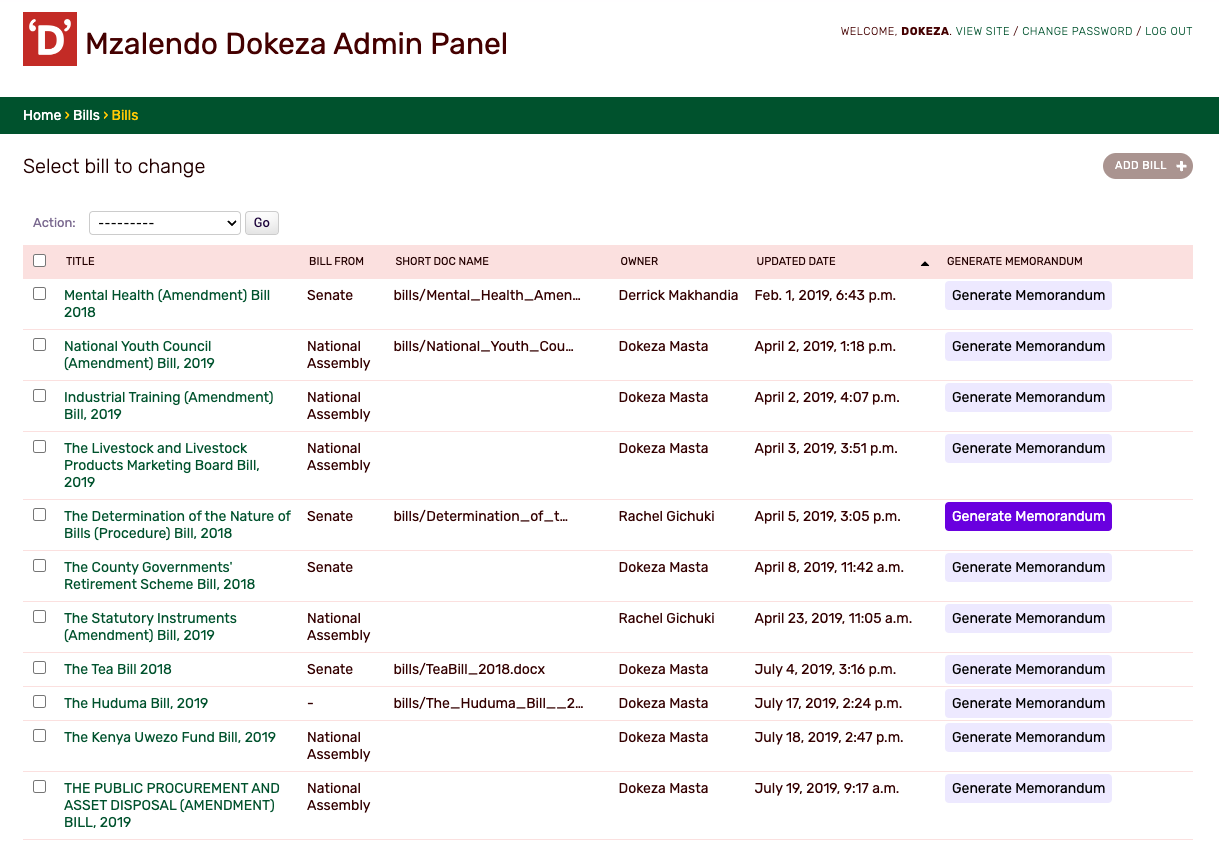 Generate Memoranda view