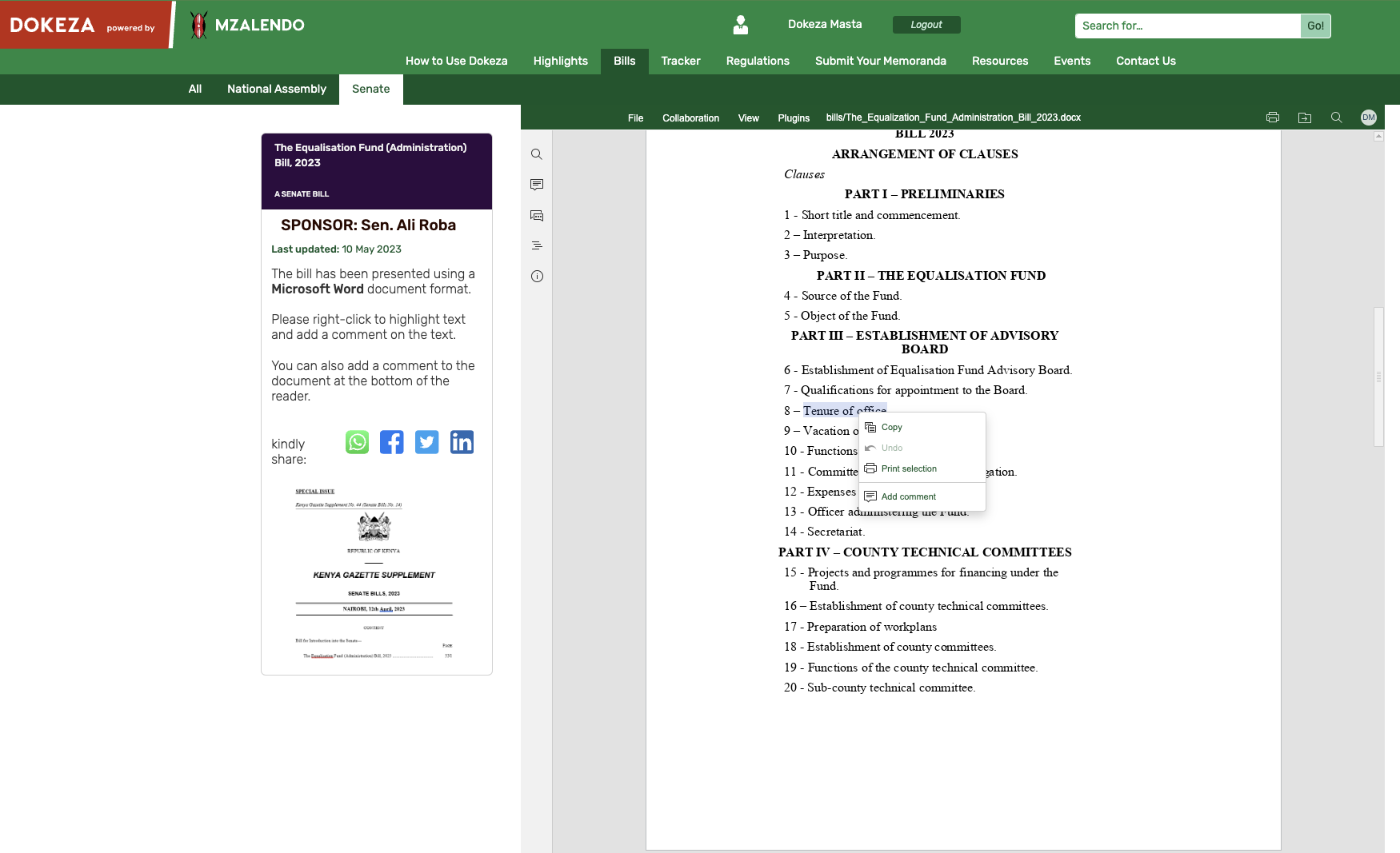 Dokeza Version 2 - Bill page